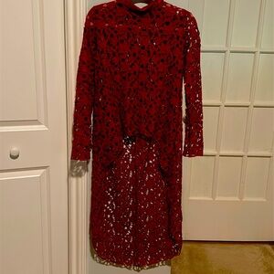Pretty Garden Crochet High Low Deep Red Small Sweater